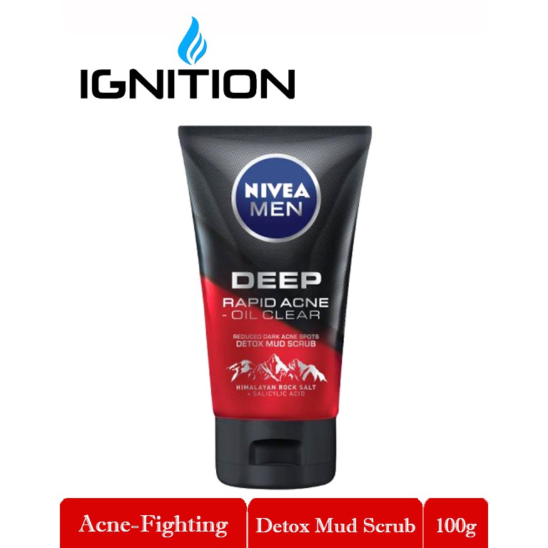 NIVEA Men DEEP Rapid Acne Oil Clear Detox Mud Scrub 100g | Shopee Singapore