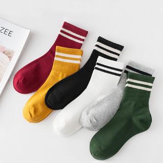 Image of Fashion Women Korean Cotton Striped Socks Soft Cute Solid Sport Casual Hosiery