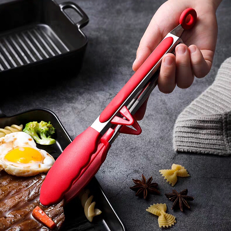 Serving Tongs Silicone Stainless Steel Handle Grill BBQ Kitchen Cooking Salad UK 