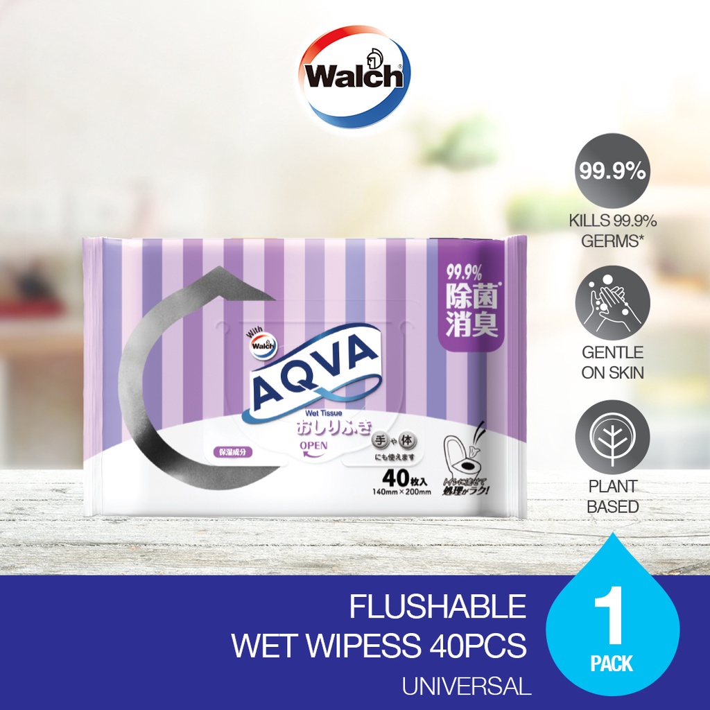 Exclusive] AQVA by Walch® Flushable Wet Wipes 40pcs Shopee