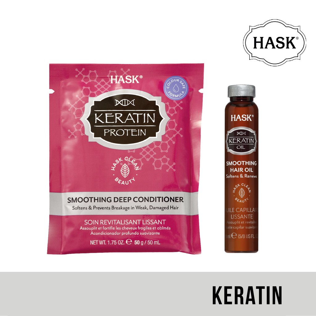 Hask Keratin Smooth Treatment Set (Deep Conditioner, Oil Vial) Shopee