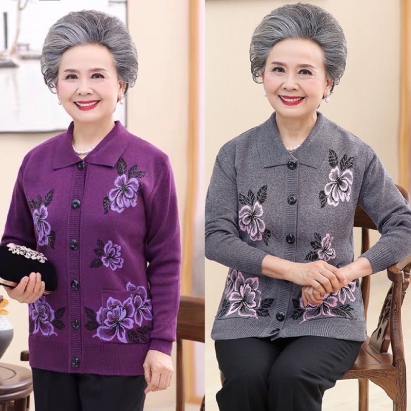 Quà tặng mẹ 20 10 áo khoác len trung niên cài cúc