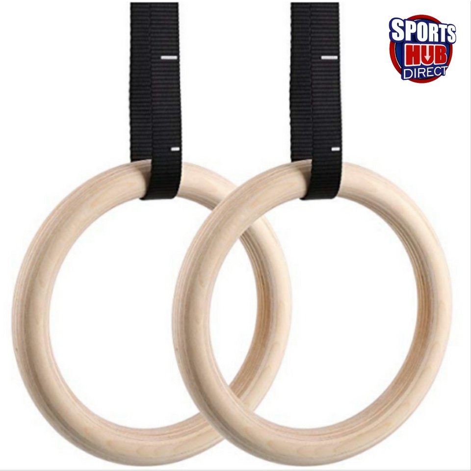 Wood Gym Rings with Adjustable Straps for Strength Training with ...