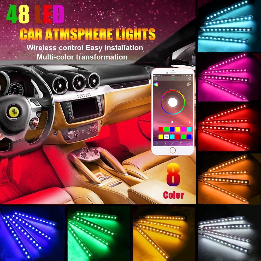 8 Color Car Led Strip Light Waterproof Kit Car Interior Decoration Light