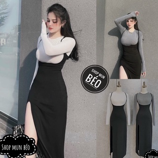 Set Of Long-Sleeved Thigh Split Overalls VNXK Long-Sleeved T-Shirt Suitable For Going Out To Work