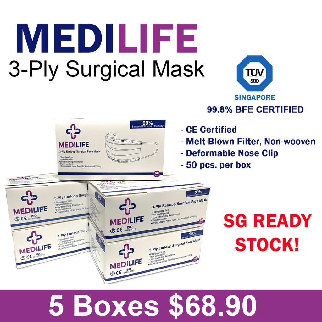 Medilife Surgical Mask 5 Boxes Shopee Singapore