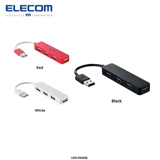 ELECOM 'U2H-SN4NB' 4 Ports USB Hub / USB 2.0 high speed / For window and OS (Black, White, Red)