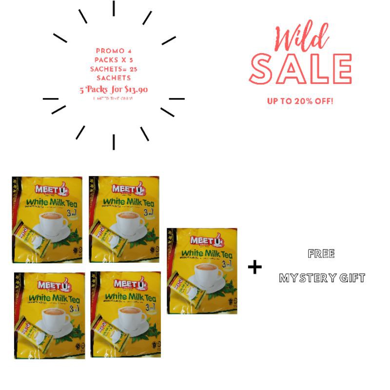 1 Carton SG Ready Stocks MeetU 3 in 1 White Milk Tea 120 sachets for
