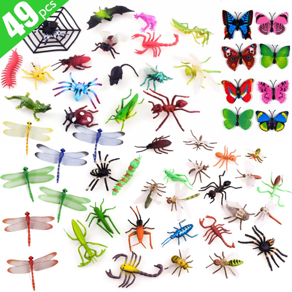 KUUQA 49 PCS Plastic Insect Toys Bugs Figure Toys Assorted Lifelike ...