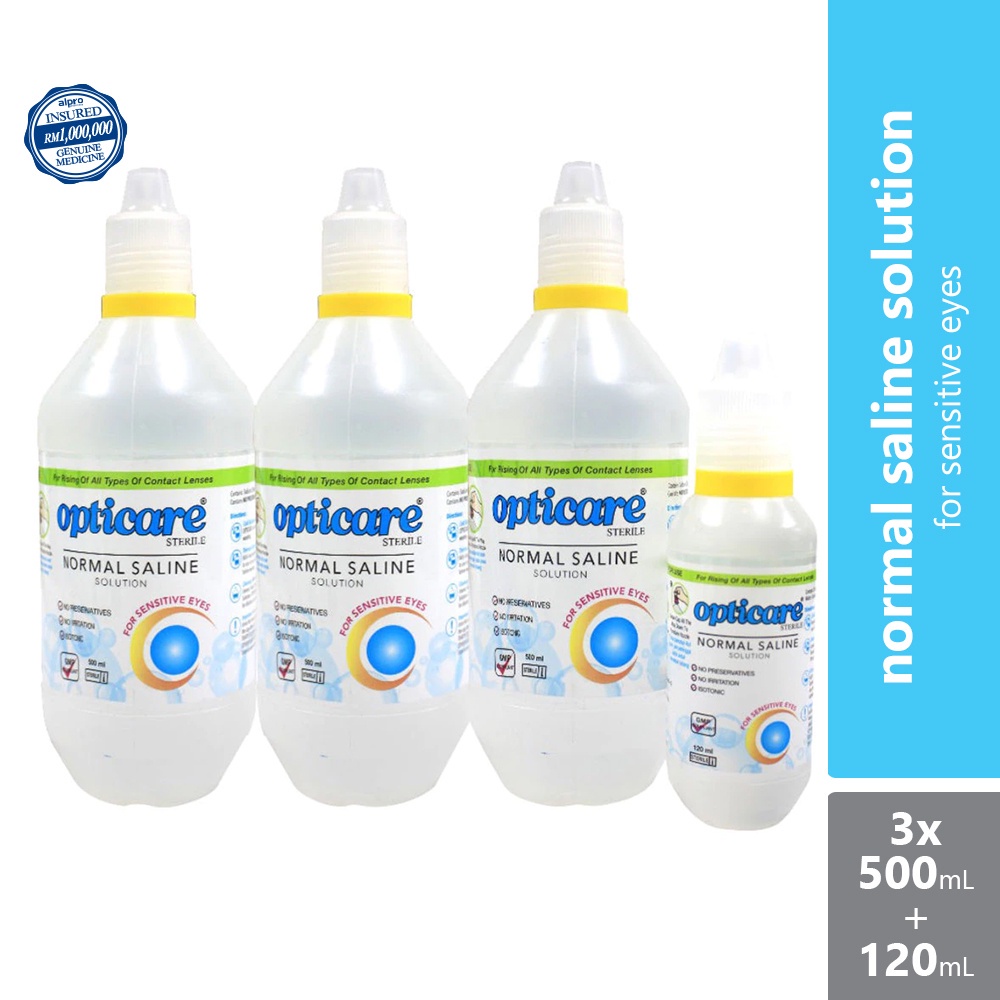 Opticare Normal Saline Solution For Contact Lens 500mLx3 FREE Extra