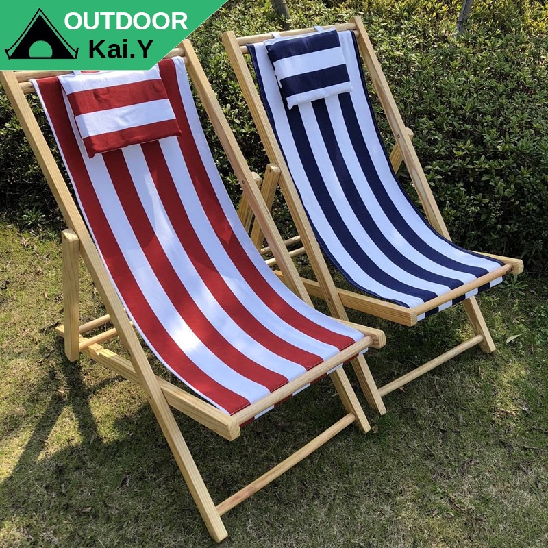 Folding Chair Solid Wood Beach Chair Leisure Lunch Break Oxford Canvas