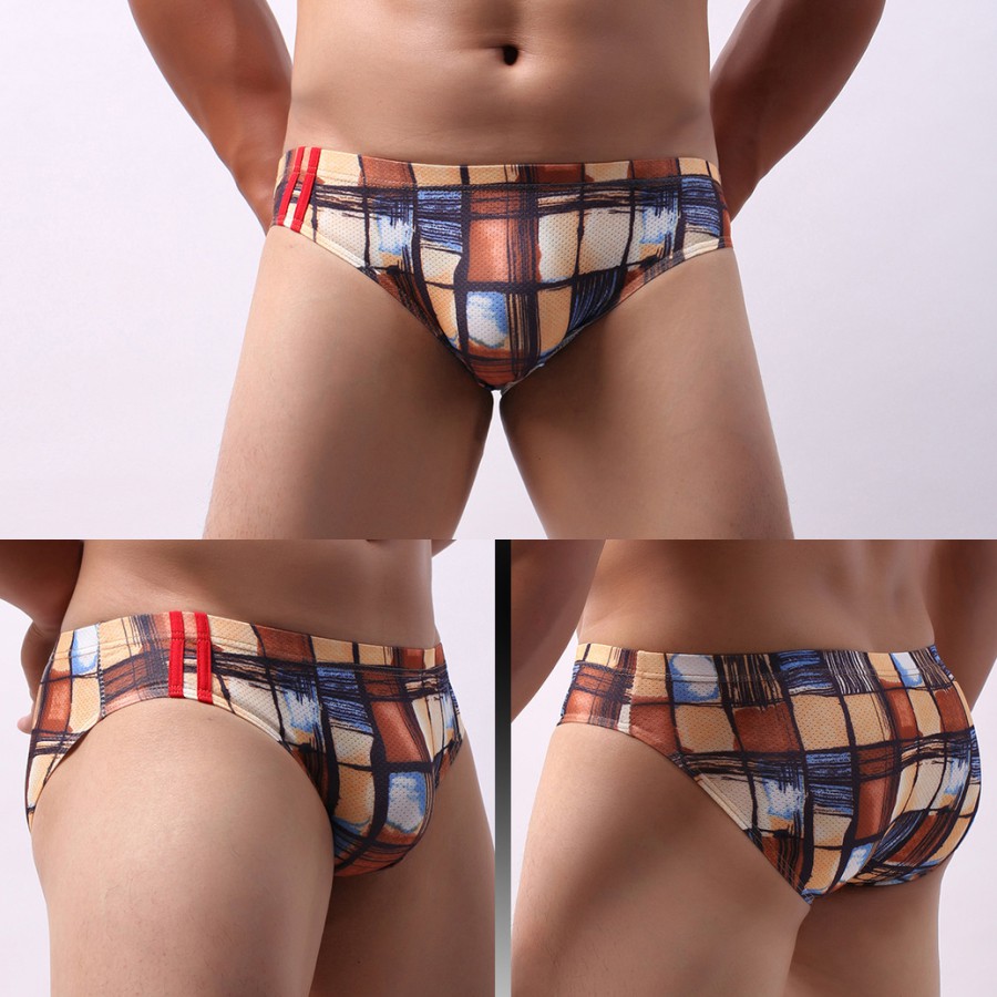 Fashion Men's Underwear Breathable Mesh Printed Brief Underpants Briefs