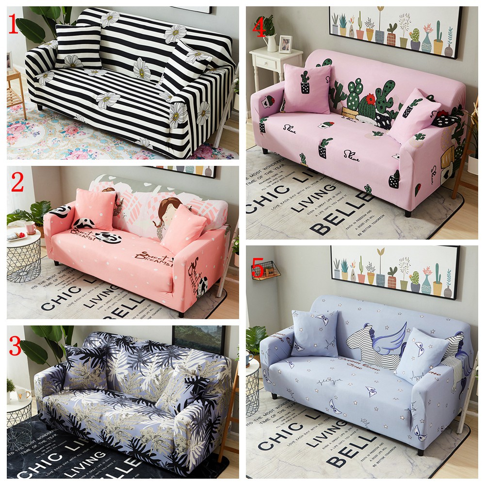 Pink Blue Flowers Cactus Stretch Sofa Cover With Arm Fcheap For
