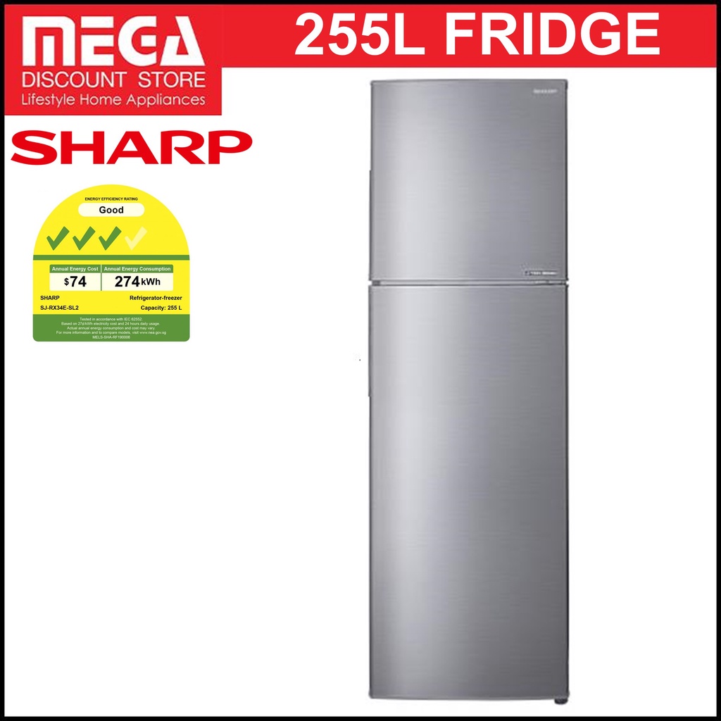 SHARP SJRX34ESL2 255L 2DOOR FRIDGE (3 TICKS) Shopee Singapore