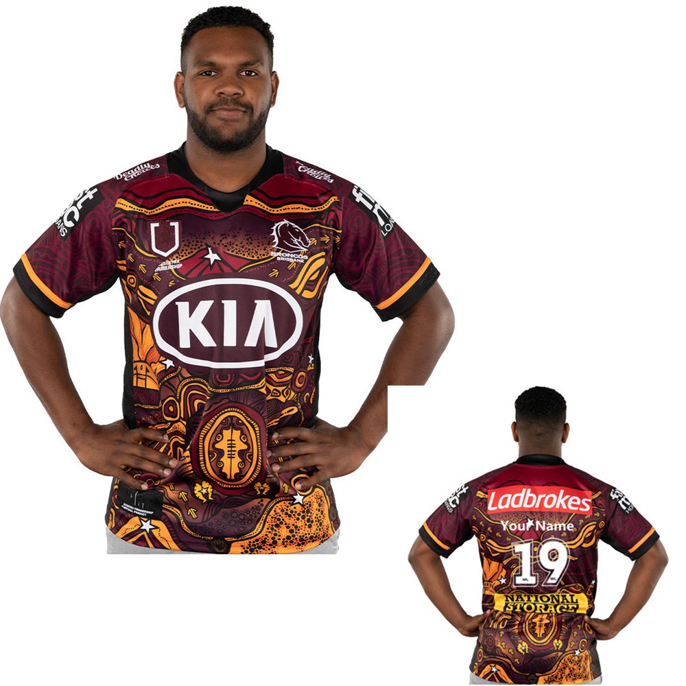 Men's BRONCOS INDIGENOUS REPLICA JERSEY, Maroon, Mens NRL Clothing