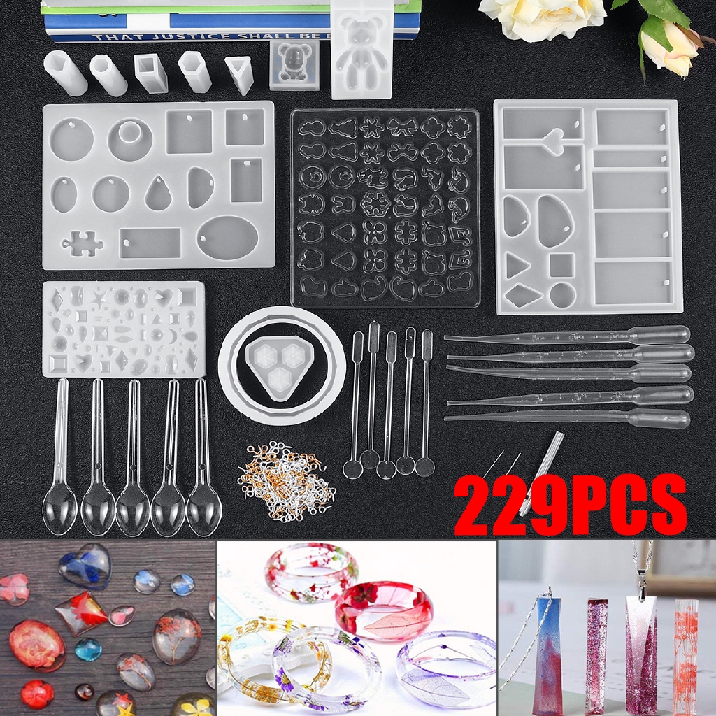 229Pcs DIY Resin Casting Molds Kit Silicone Making Jewelry Pendant Mould Craft