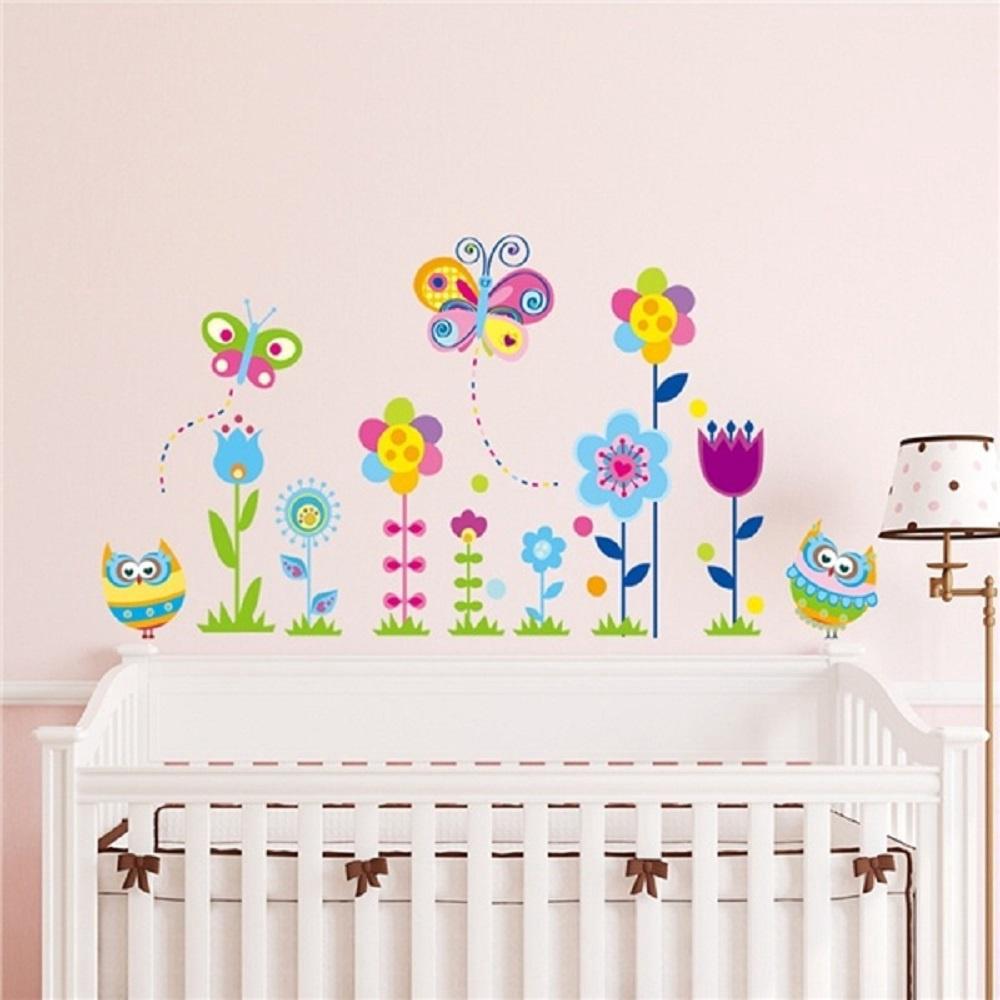 Rtoon Cute Flowers Owls Butterflies Vinyl Art Wall Stickers Kids