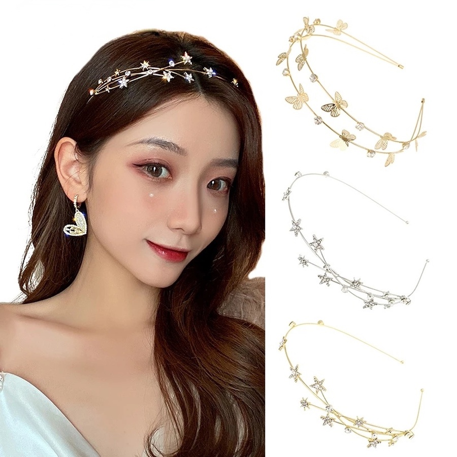 Image of Chic Rhinestone Alloy Headband Party Wedding Multilayer Butterfly Crystal Hair Band Girls Hair Accessories #0
