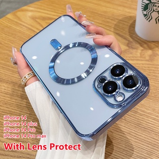 Luxury Plating with lens Magnetic Case For iPhone 14 13 12 11 Pro Max For Wireless Charging Soft Silicone Shockproof Back Cover