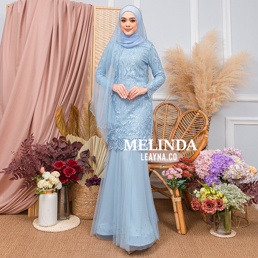 [Shop Malaysia] [leayna.co] [melinda] baju kurung modern lace set (shawl, veil, mask) nikah/tunang