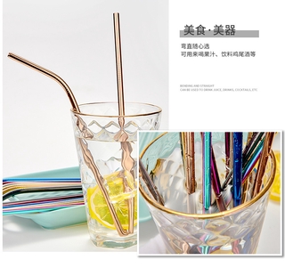 LT999 1pcs Stainless Steel Metal Drinking Straws Straight/Bent Reusable Washable Brush #7