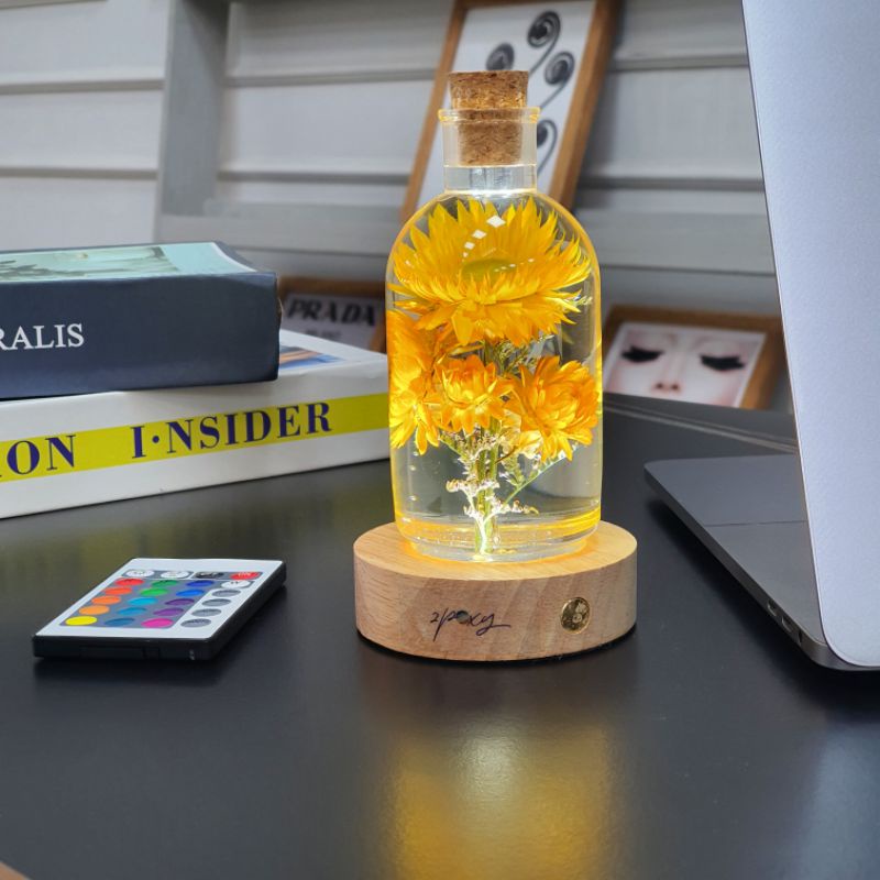 Quà tặng đèn để bàn dễ thương 3d cute, Đèn trang trí phòng ngủ hoa bất tử epoxy siêu bền 2POXY