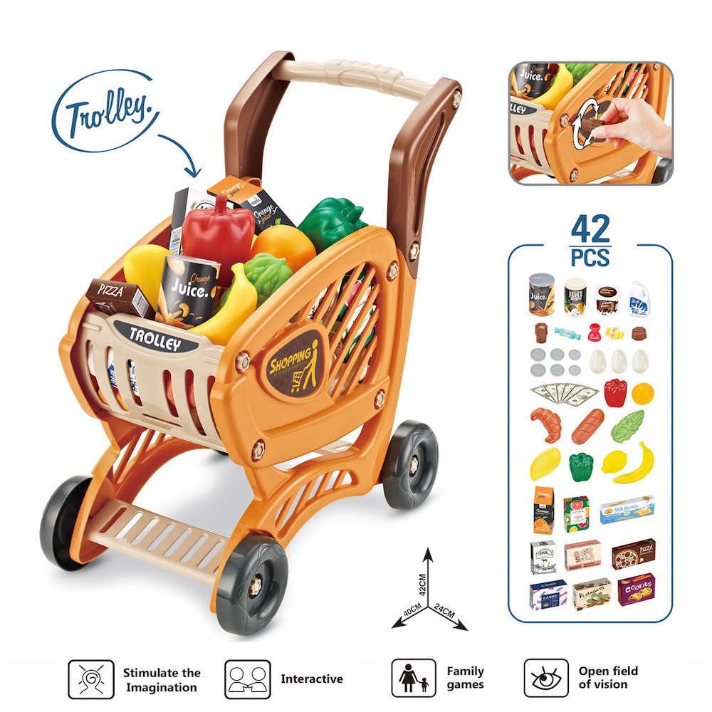 Children Trolley Toy Push Cart Pretend Play Toys with Accessories ...