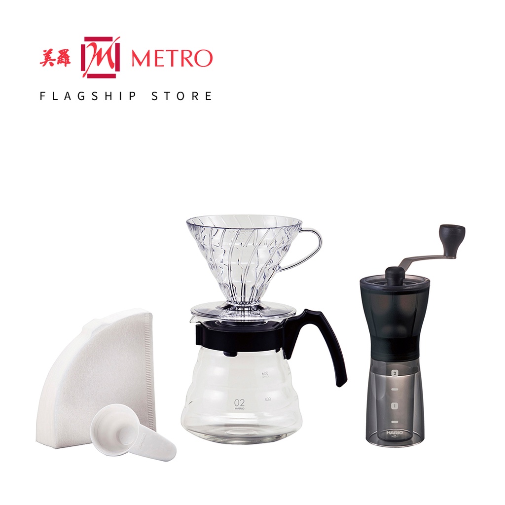 Hario V60 Craft Coffee Maker + Slim Coffee Grinder Set (VCND02BEX