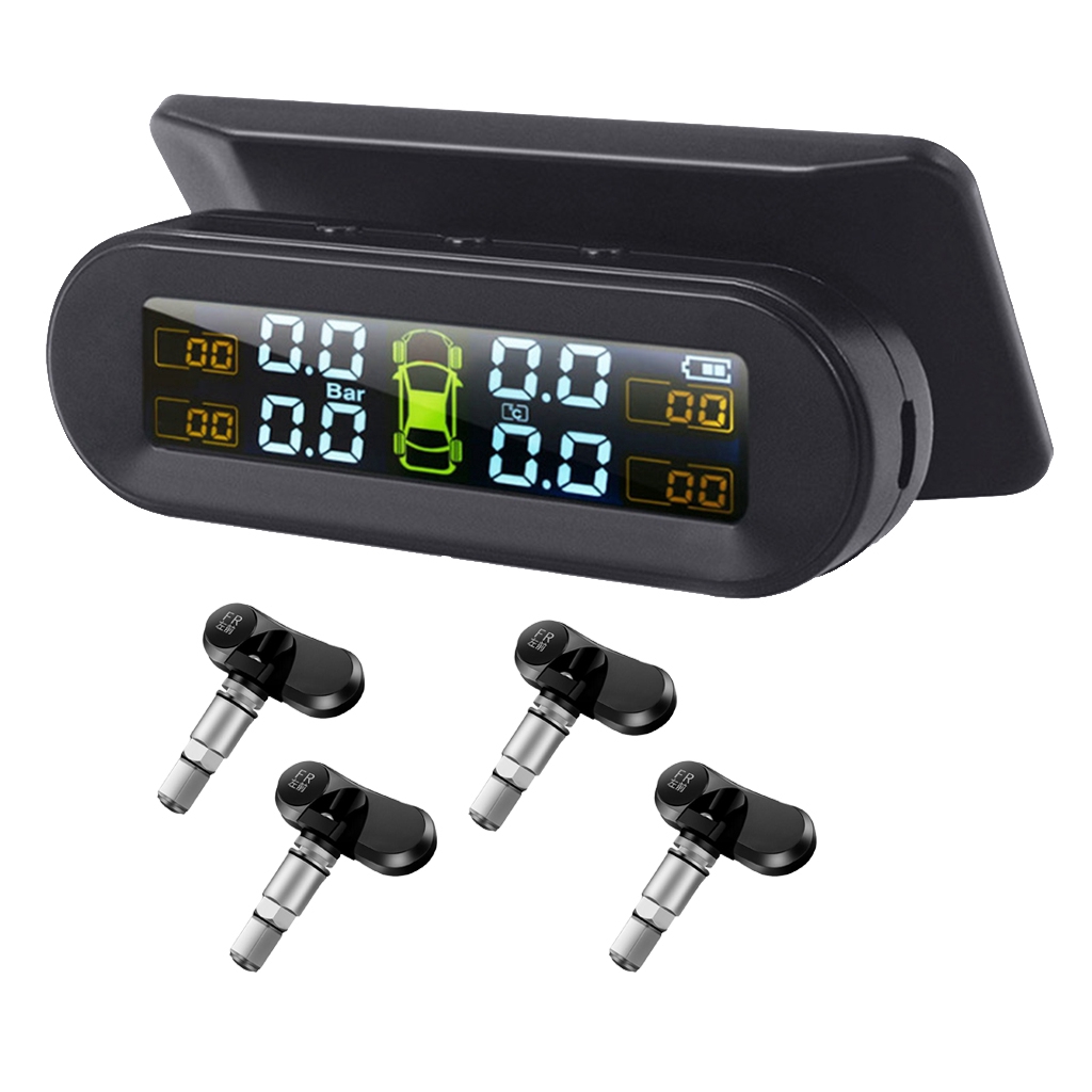 YOUG Car Solar Tyre Pressure Monitoring System Intelligent Tyre Pressure Monitoring Rotating Design with 4 External Sensors 