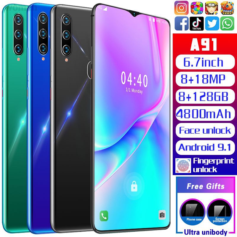 A91 Smartphone Android 4g Mobile Phone 6 7 Inch 8 128gb 8mp 18mp Smart Phone Women Shopee Singapore