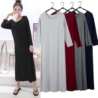Image of Women Plain Solid Long Sleeve Loose Comfortable Modal Casual Maxi Dress Plus Size 100KG C2002