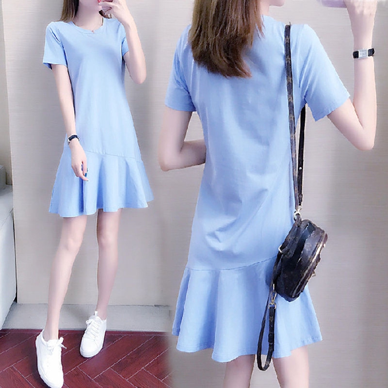 blue and white t shirt dress