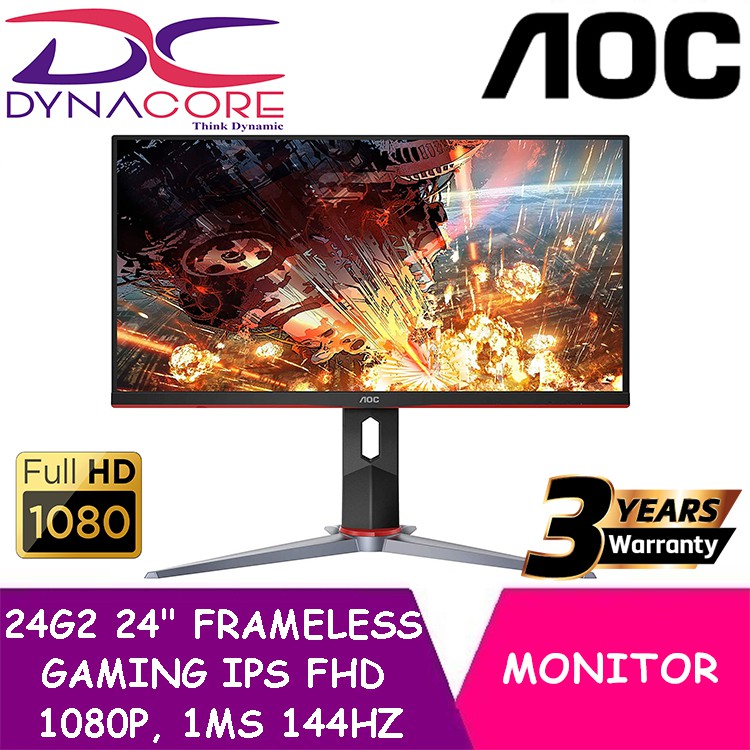 Dynacore Aoc 24g2 24 Inch Frameless Gaming Ips Monitor Fhd 1080p 1ms 144hz Freesync Hdmi Dp Vga Height Adjustable Shopee Singapore