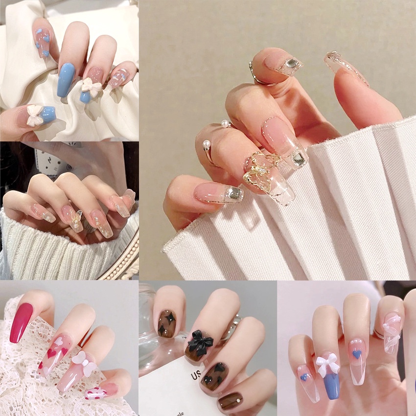 Fake Nails Press on Nail Art Long Tips False Forms for Extension with Glue  Stick Stickers Reusable Set Design Acrylic Artificial | Shopee Singapore