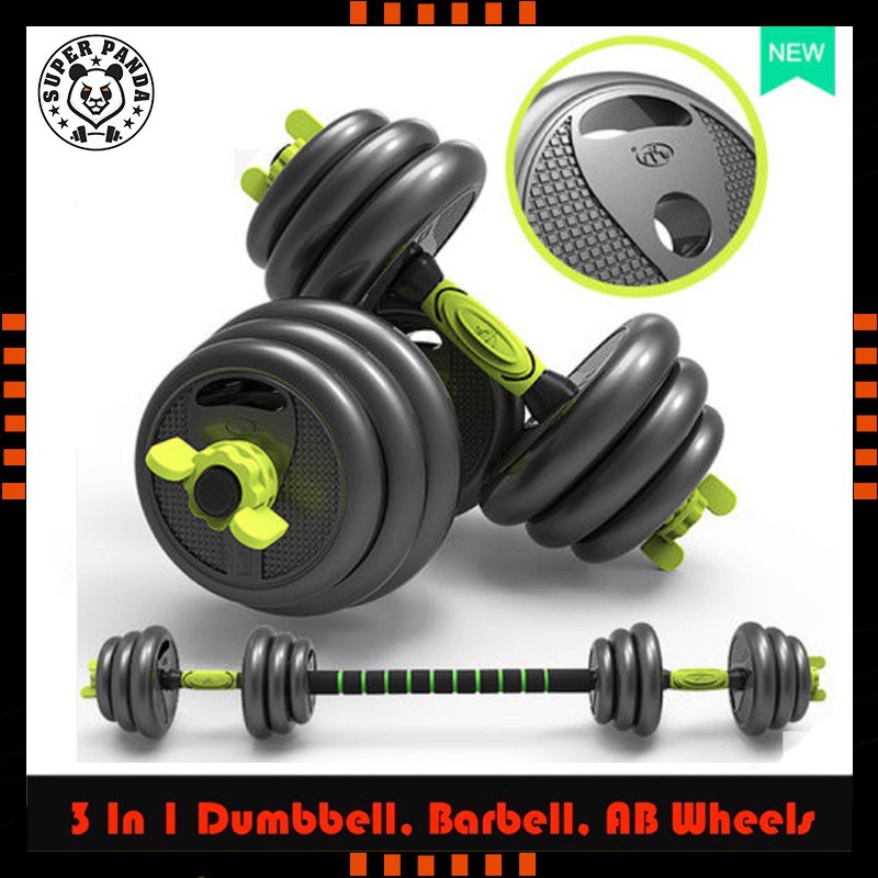 3 in 1 Dumbbell, Barbell and AB roller dumbbells barbell weights set 20