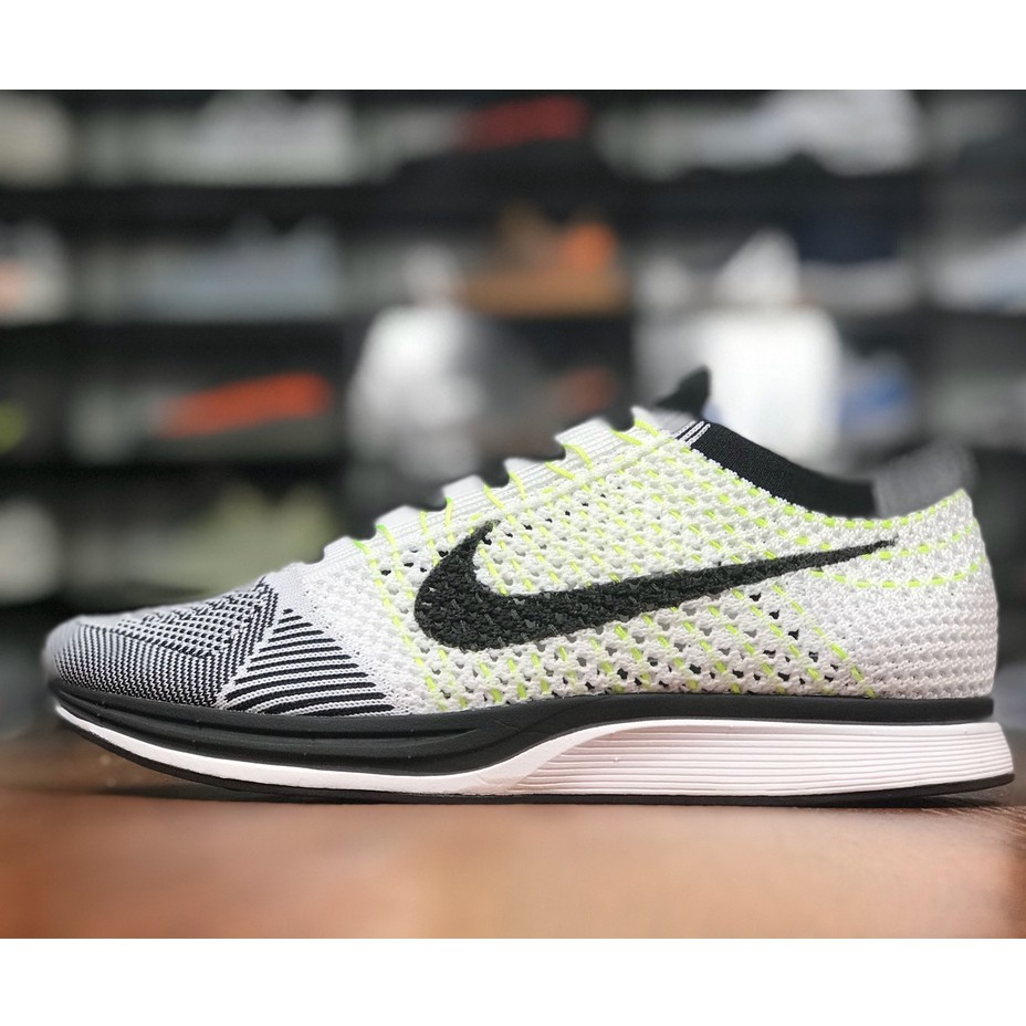 flyknit racer black white womens