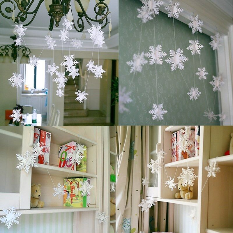 3d Snowflake Ornaments Paper Hanging With Rope For Christmas