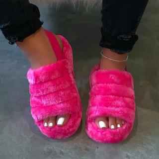open toe faux fur slippers