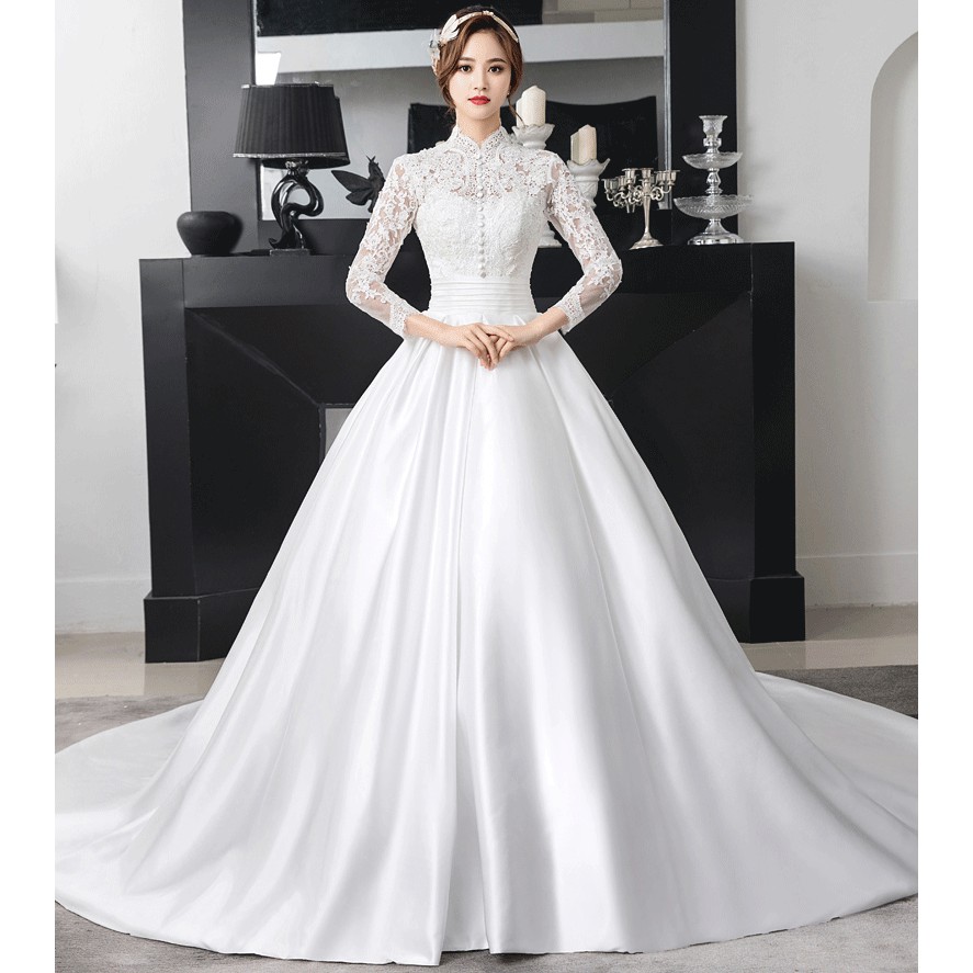 Pre Order Muslimah White Long Sleeve Lace Wedding Bridal Dress Gown Rbmwd0335 Shopee Singapore