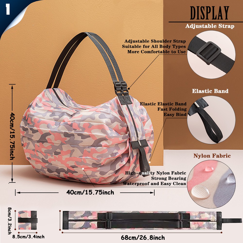 Extra Large Foldable Shopping Bag Recyclable Reusable Fashionable Storage Handbags Sports Waterproof  Shoulder Bag Ready Stock