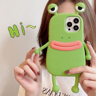 For iPhone 11 15 14 13 12 Pro Max Lovely Green Frog Cartoon Phone