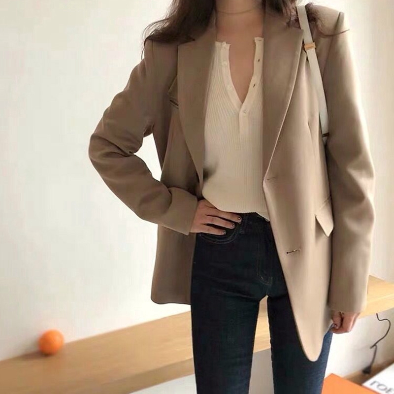 Korean Solid Color Casual Long Sleeve Retro Blazer Shopee Singapore