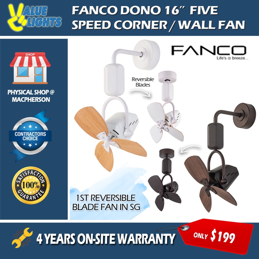 Fanco Dono 16" DC Motor Corner Fan Wall Fan Reversible Blades Shopee