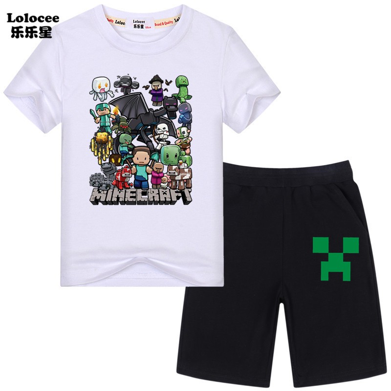 Kids Summer Cotton Sets Boys Set Clothing Minecraft Tees Shorts Set For Children Shopee Singapore - fashion top bottoms roblox set kids clothes t shirt pant boy girl suit shopee singapore