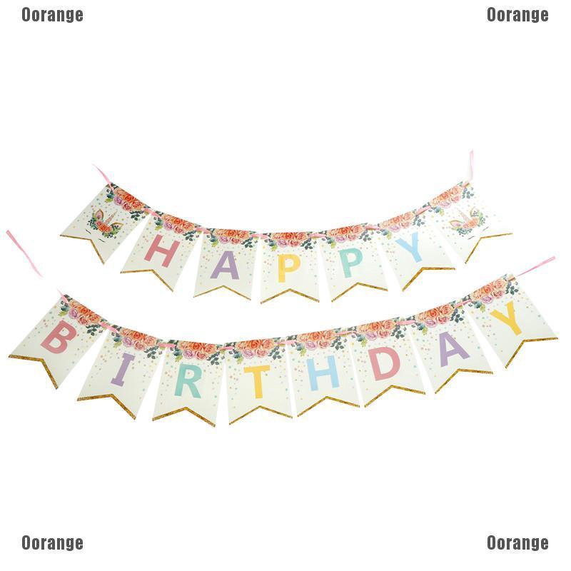Ag Glittering Unicorn Happy Birthday Banner Cartoon Bunting Flags