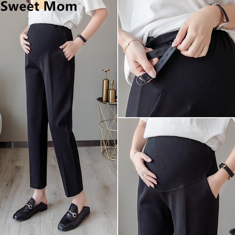 Ready Stock Pregnant Women Belly Pants Summer Black Elegant Maternity Formal Trousers Ankle-length Pregnancy Work Clothes