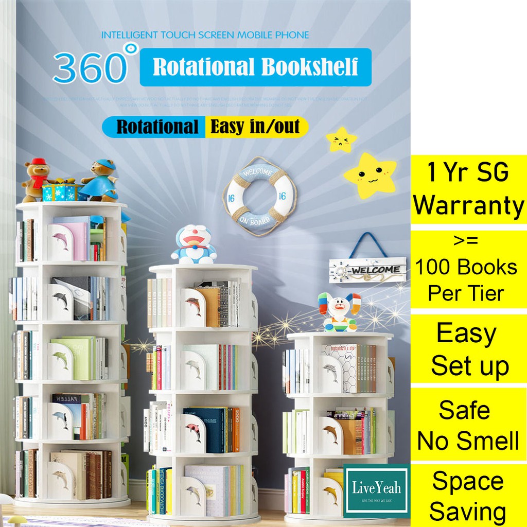 Rotational bookshelf student book case rack room storage stationery