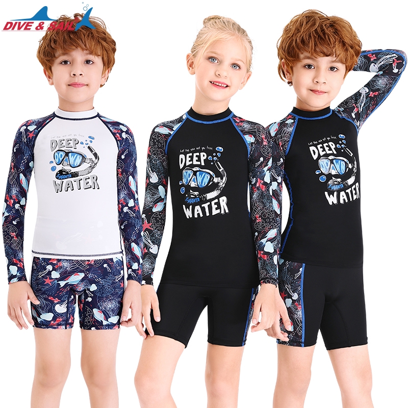 Boys Two Piece Rash Guard Swimsuits Kids Sunsuit Swimwear Sets UPF 50+ 