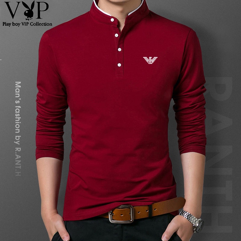 Men's Stand Collar Solid Color Long Sleeve Top Fashion Casual Long
