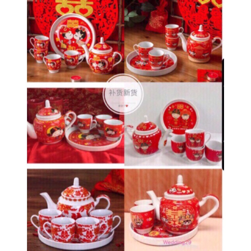 Ready Stock Chinese Wedding Tea Set Bride Ceramic Teapot Tea Set